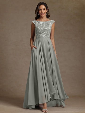 A-Line/Princess Scoop Chiffon Exclusive Mother of the Bride Dresses Lace Sequins Floor-Length Sleeveless Pleated