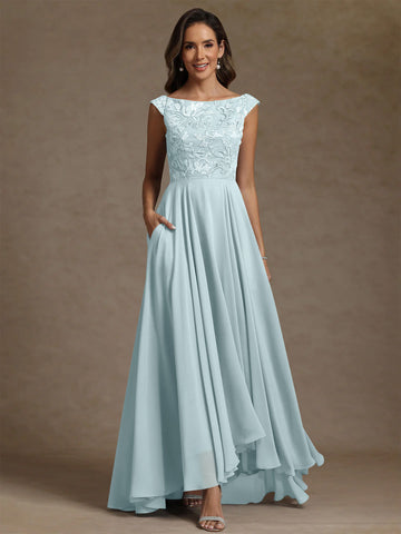 A-Line/Princess Scoop Chiffon Exclusive Mother of the Bride Dresses Lace Sequins Floor-Length Sleeveless Pleated