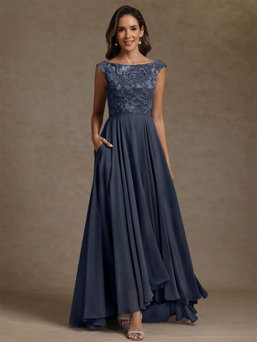 A-Line/Princess Scoop Chiffon Exclusive Mother of the Bride Dresses Lace Sequins Floor-Length Sleeveless Pleated