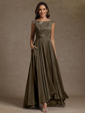 A-Line/Princess Scoop Chiffon Exclusive Mother of the Bride Dresses Lace Sequins Floor-Length Sleeveless Pleated