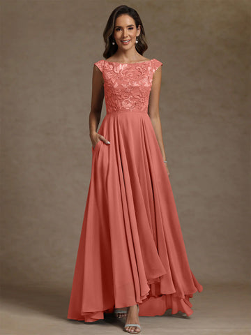 A-Line/Princess Scoop Chiffon Exclusive Mother of the Bride Dresses Lace Sequins Floor-Length Sleeveless Pleated