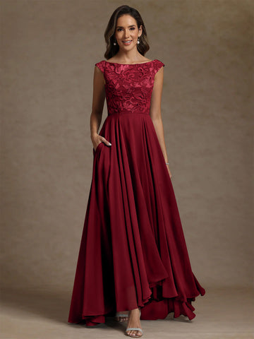 A-Line/Princess Scoop Chiffon Exclusive Mother of the Bride Dresses Lace Sequins Floor-Length Sleeveless Pleated
