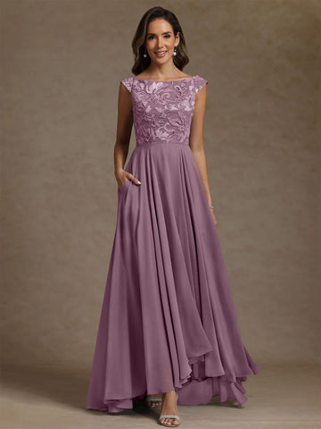 A-Line/Princess Scoop Chiffon Exclusive Mother of the Bride Dresses Lace Sequins Floor-Length Sleeveless Pleated
