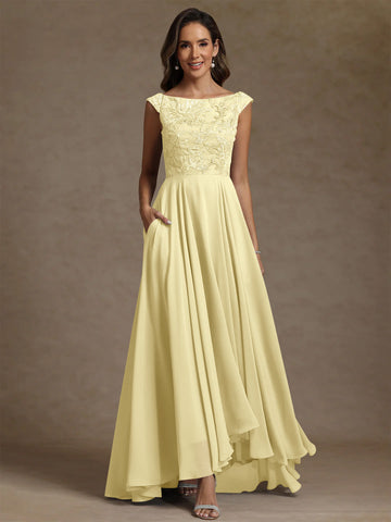 A-Line/Princess Scoop Chiffon Exclusive Mother of the Bride Dresses Lace Sequins Floor-Length Sleeveless Pleated