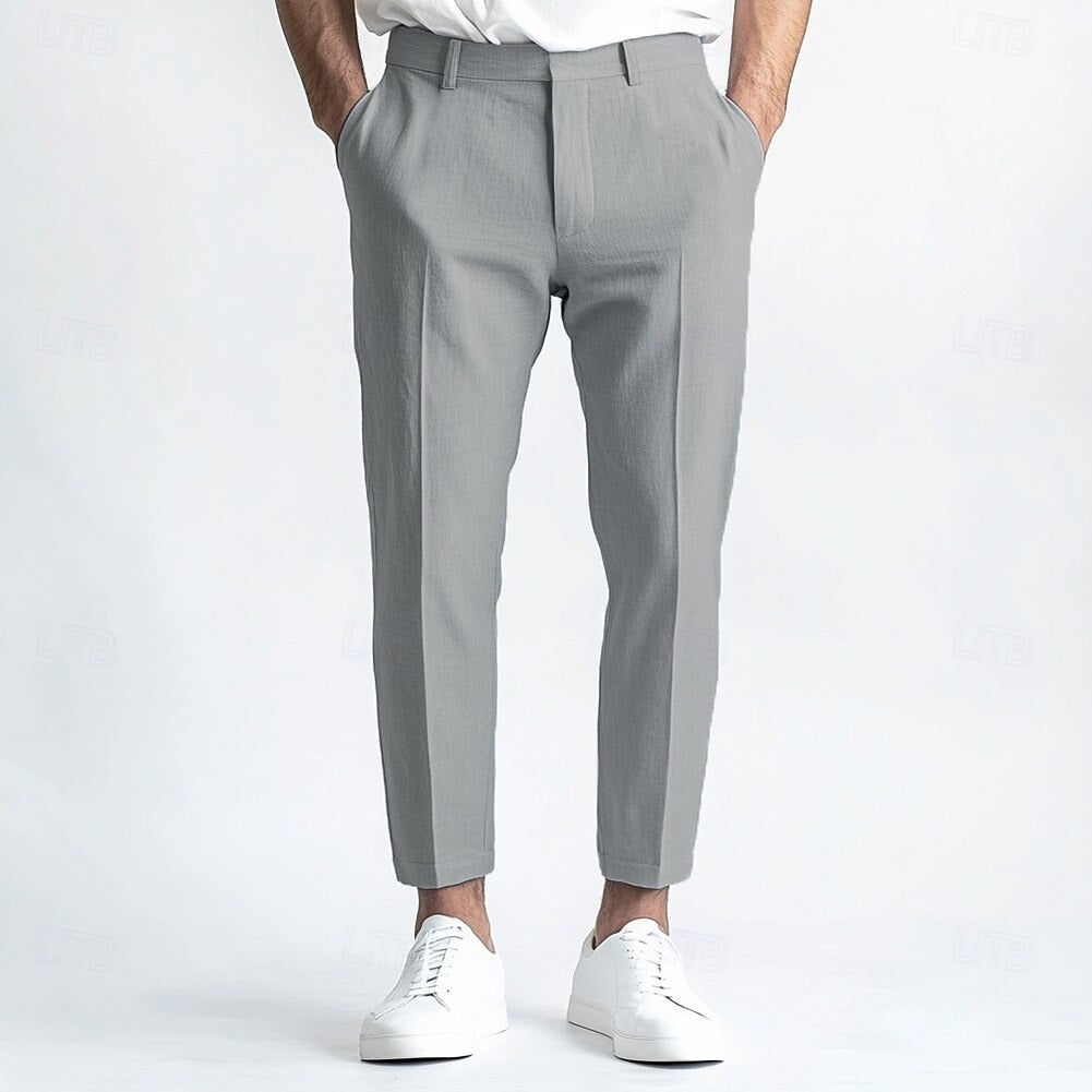 Men's Linen Straight Leg Plain Breathable Casual Daily Standard Fit Pants