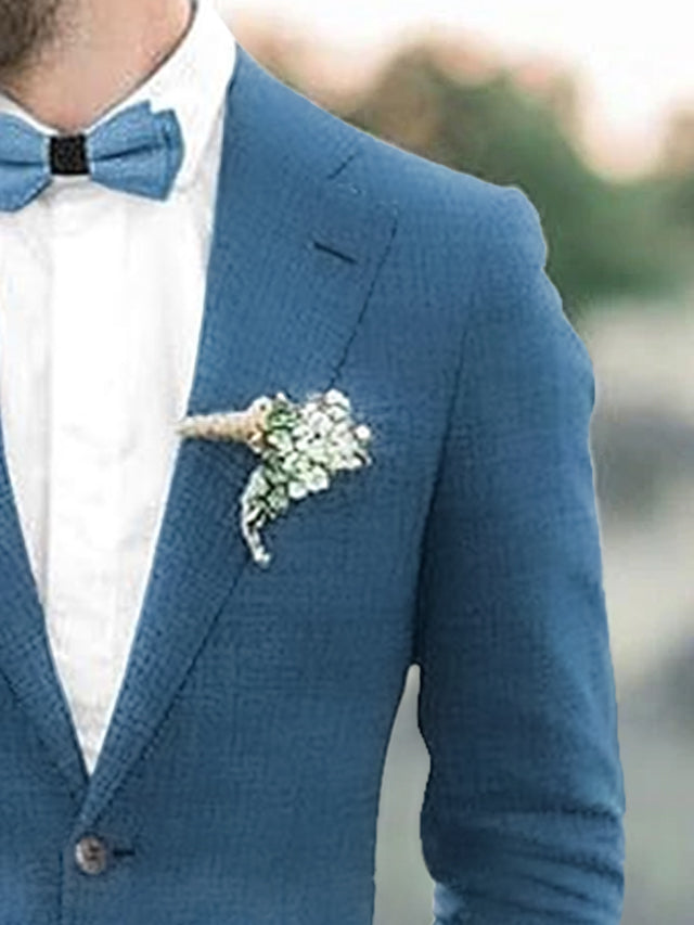 Men's Tailored Fit Single Breasted Two-buttons 2 Pieces Solid Colored Linen Suits
