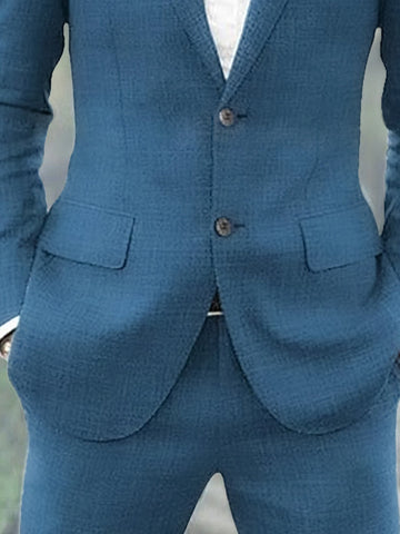 Men's Tailored Fit Single Breasted Two-buttons 2 Pieces Solid Colored Linen Suits