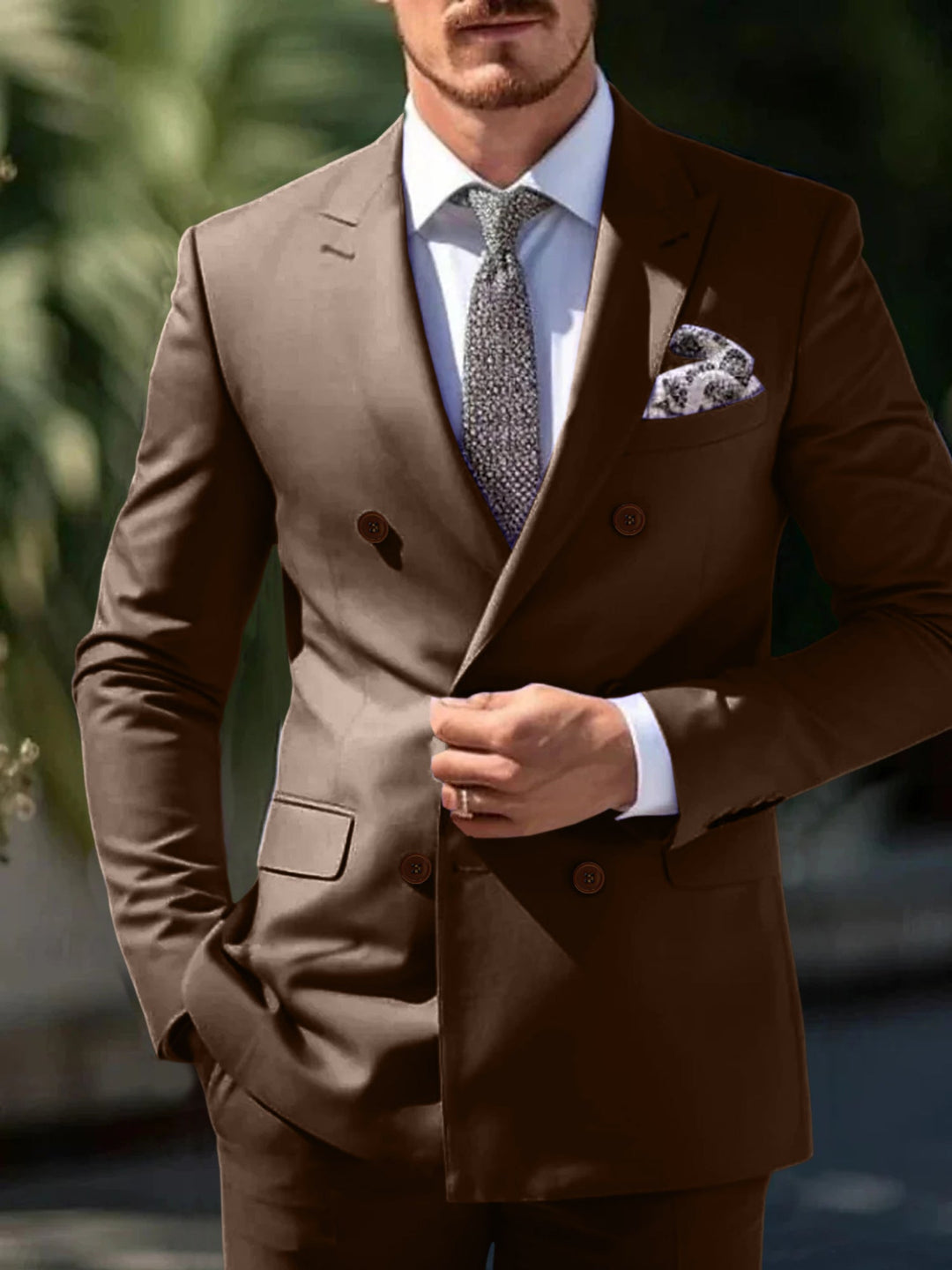 Men's Tailored Fit Double Breasted Six-buttons 2 Pieces Wedding Suits