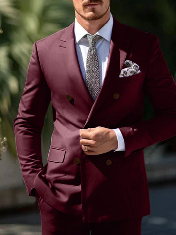 Men's Tailored Fit Double Breasted Six-buttons 2 Pieces Wedding Suits