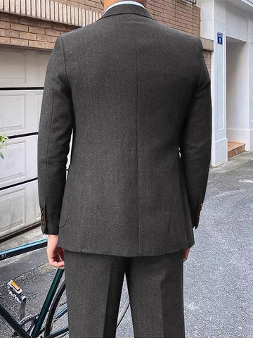 Men's Tailored Fit Single Breasted Two-buttons 3 Pieces Wedding Tweed Suits