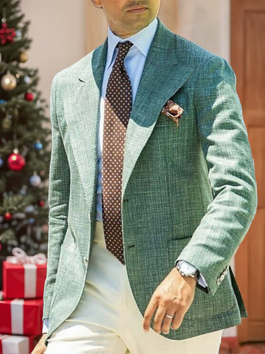 Men's Linen Casual Regular Tailored Fit Solid Breasted Two-buttons Beach Wedding Blazer Jacket