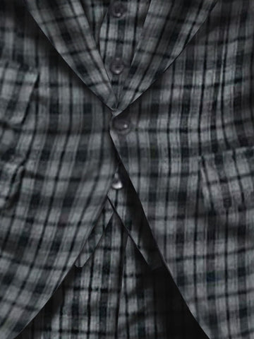 Dark Gray Men's Wedding Plaid Checkered Tailored Fit Single Breasted Suits 3 Piece