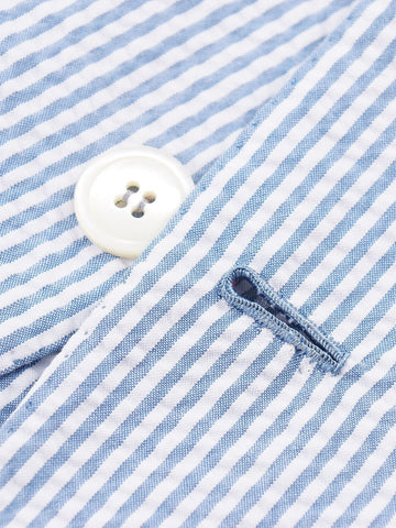 Blue Men's Seersucker Pinstripe Standard Fit Single Breasted One-buttons Beach Wedding Suit 2 Piece