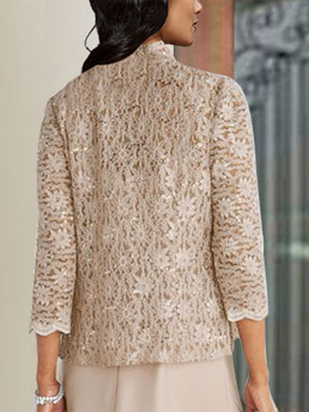 Elegant Sun Protection 3/4 Length Sleeve Lace Fall Wedding Wraps With Jacket Pure Color