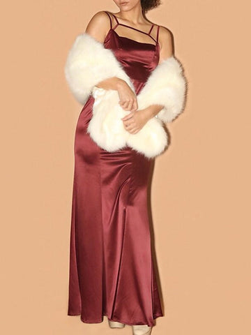 Wihte Faux Fur Wraps Shawls Women‘s Wrap Elegant Sleeveless Wedding Guest Wraps With Pure Color