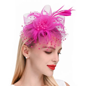 Women Tea Party Headband Flower Cocktail Mesh Feathers Hair Clip Kentucky Derby  Wedding Fascinators Hat