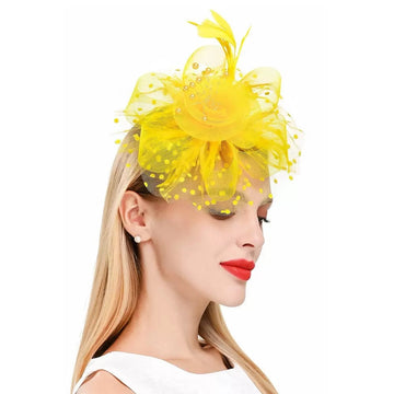 Women Tea Party Headband Flower Cocktail Mesh Feathers Hair Clip Kentucky Derby  Wedding Fascinators Hat