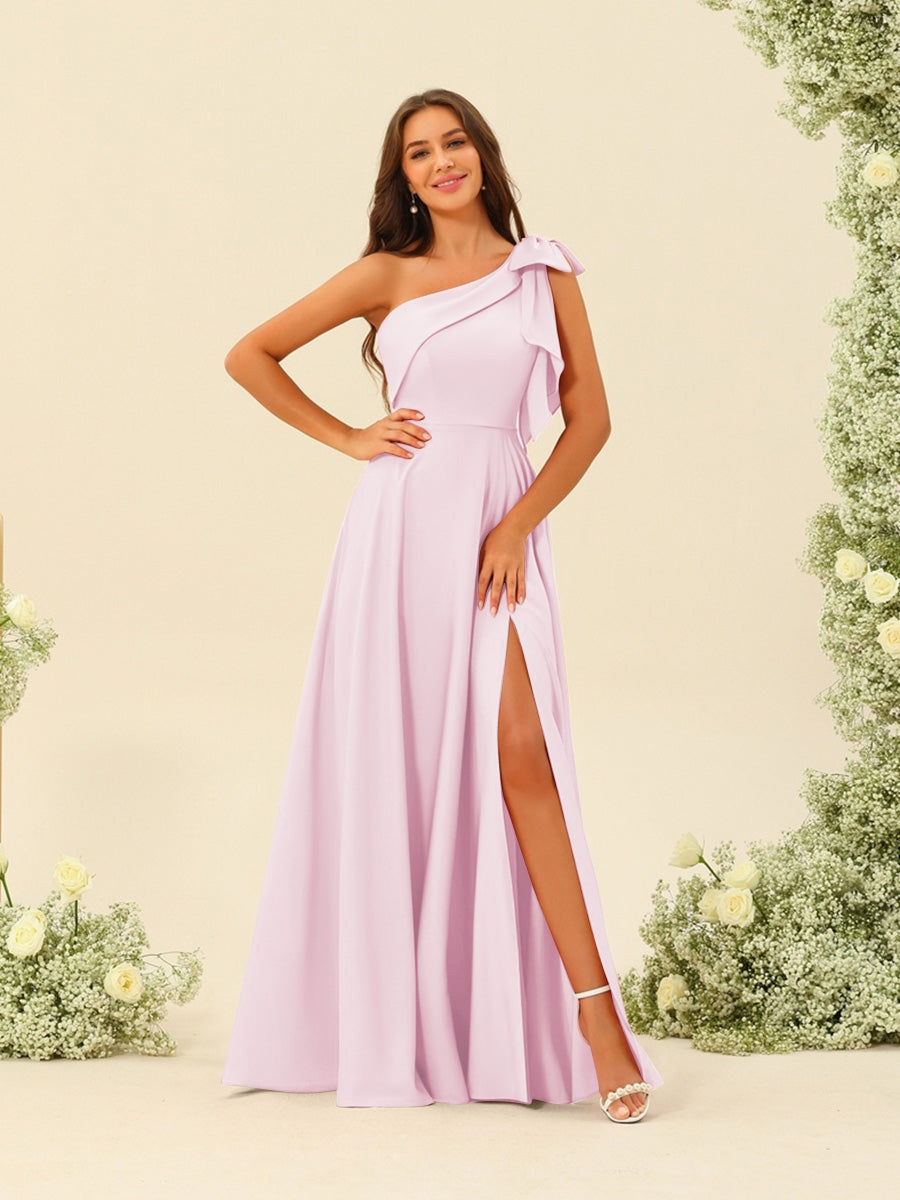 A-Line/Princess One-Shoulder Split Side Bridesmaid Dresses
