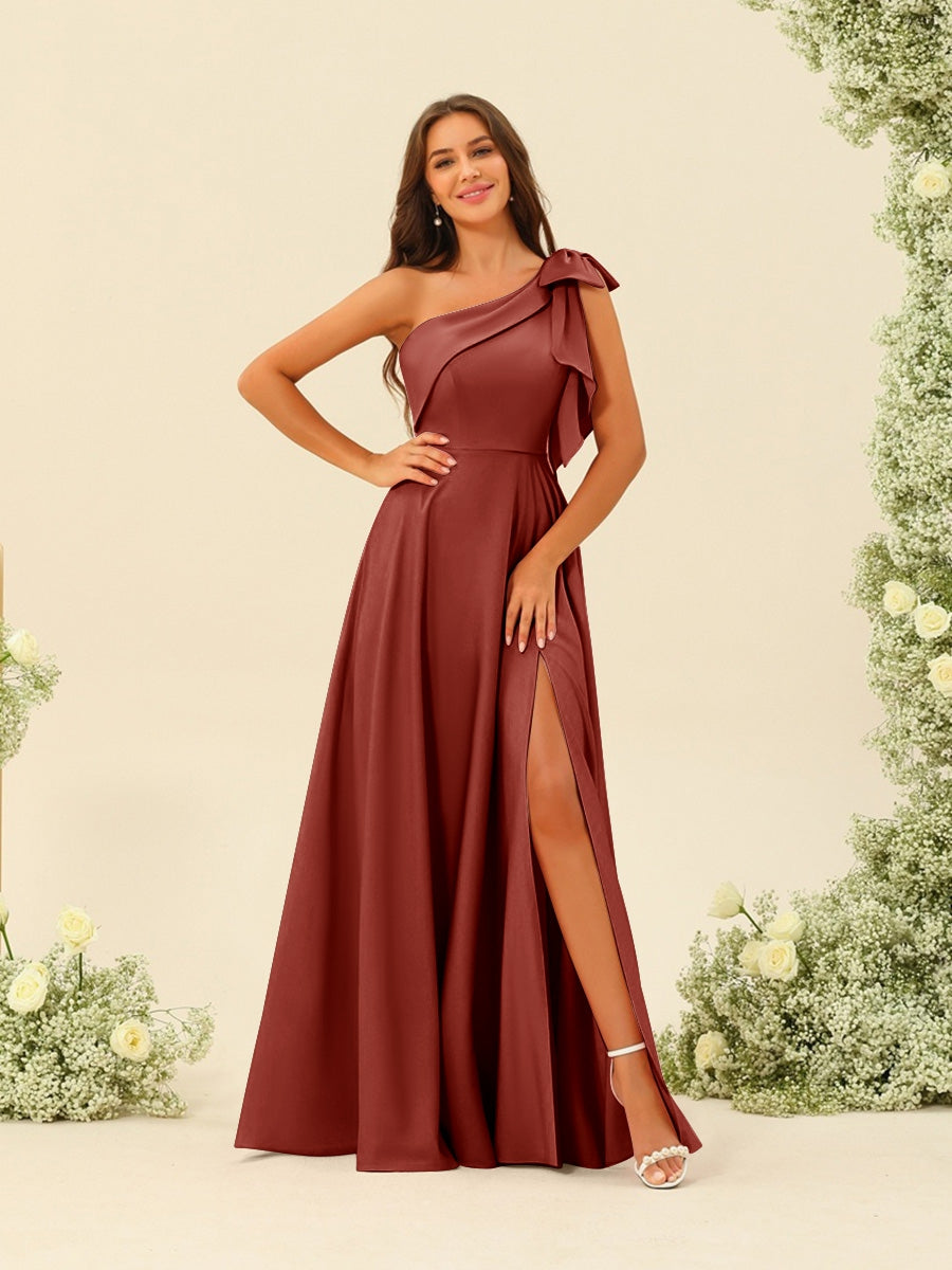 A-Line/Princess One-Shoulder Split Side Bridesmaid Dresses