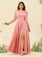 A-Line/Princess One-Shoulder Split Side Plus Size Bridesmaid Dresses