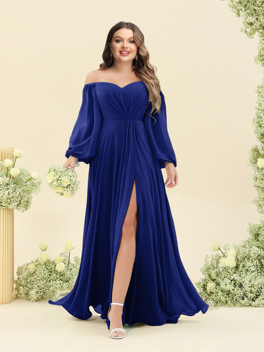 A-Line/Princess Sweetheart Floor-Length Long Plus Size Bridesmaid Dresses with Split Side & Ruffles
