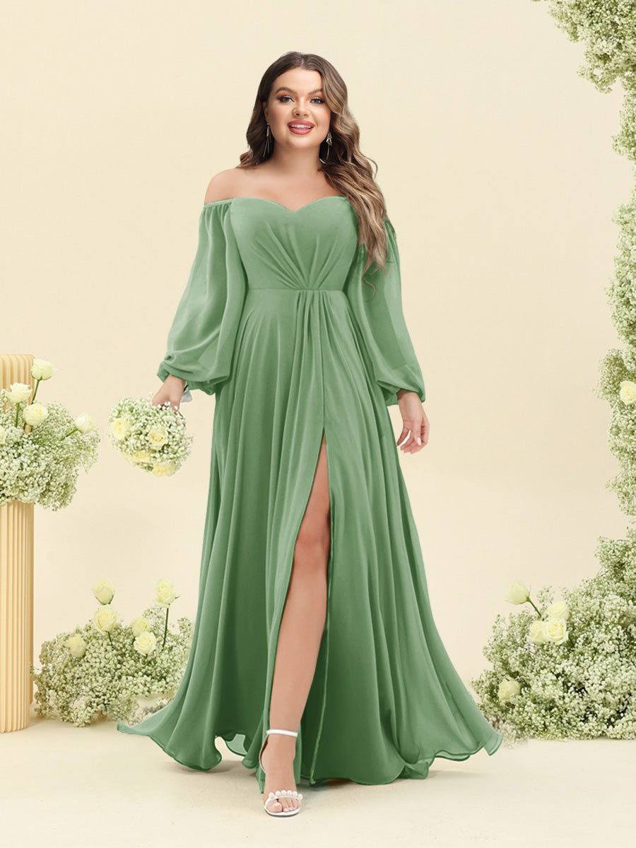 A-Line/Princess Sweetheart Floor-Length Long Plus Size Bridesmaid Dresses with Split Side & Ruffles