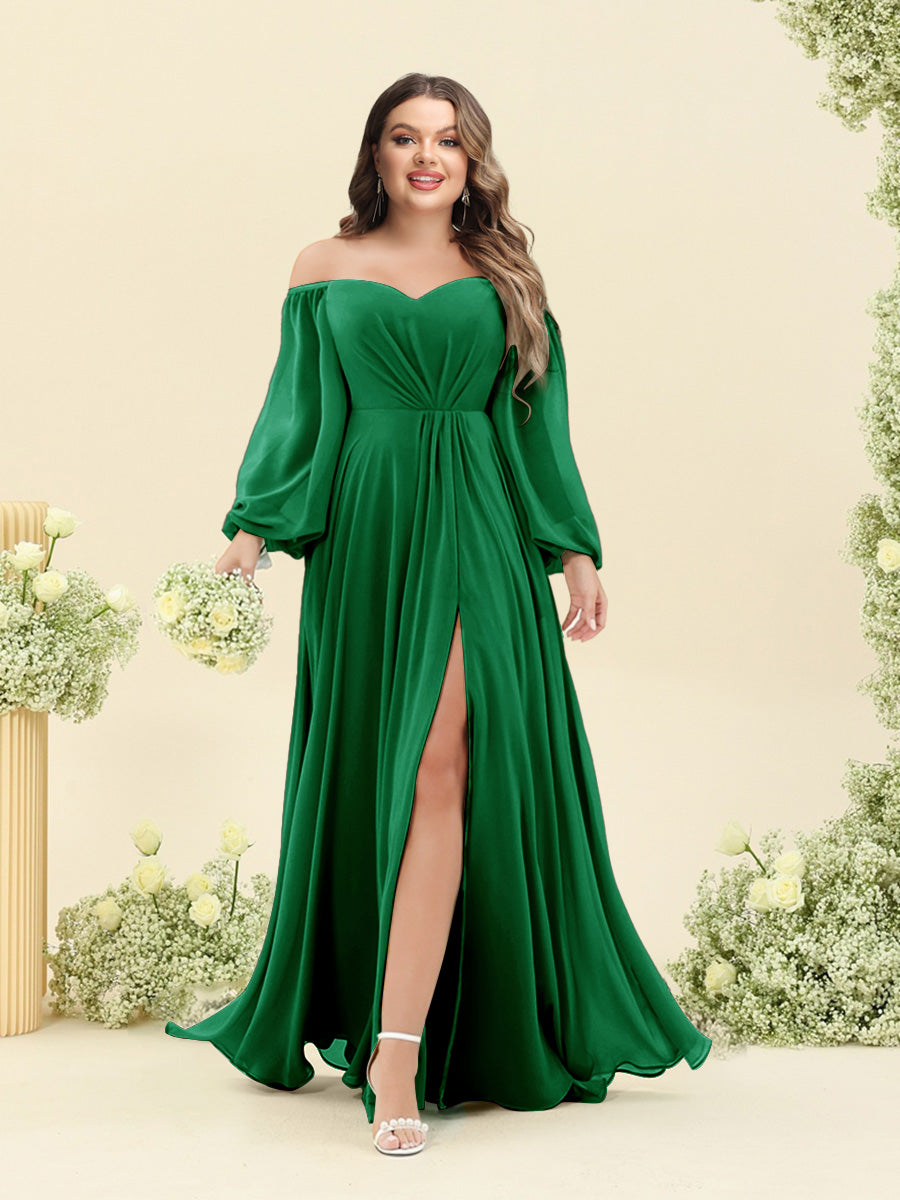 A-Line/Princess Sweetheart Floor-Length Long Plus Size Bridesmaid Dresses with Split Side & Ruffles