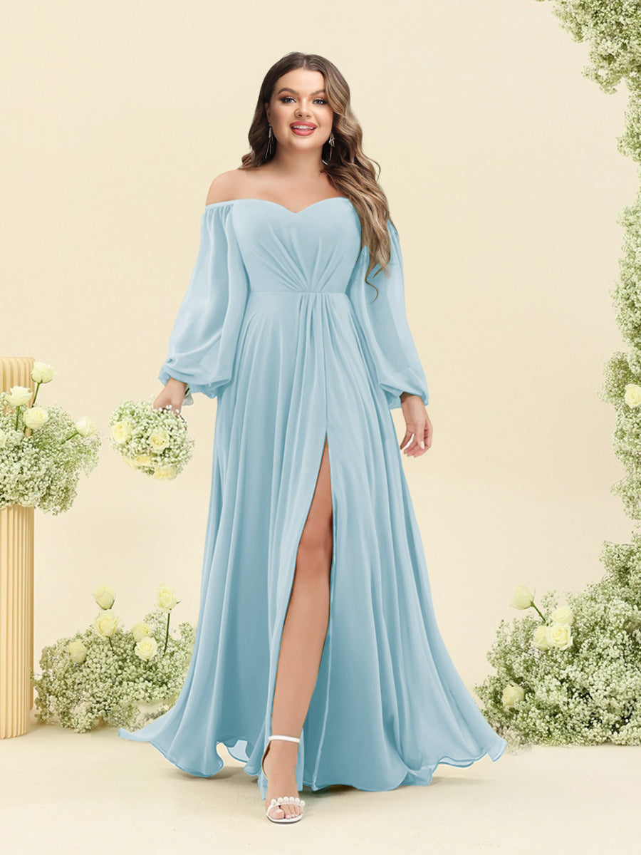 A-Line/Princess Sweetheart Floor-Length Long Plus Size Bridesmaid Dresses with Split Side & Ruffles