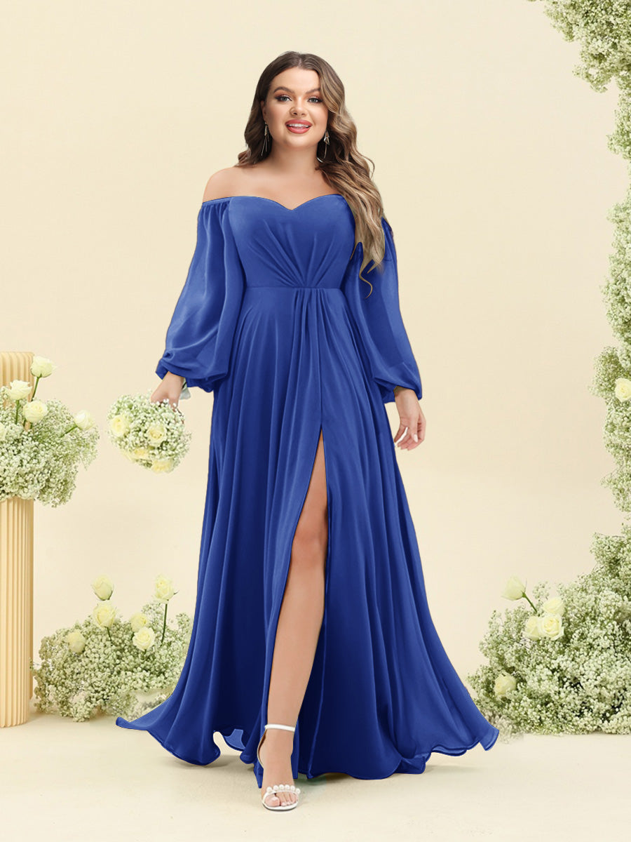A-Line/Princess Sweetheart Floor-Length Long Plus Size Bridesmaid Dresses with Split Side & Ruffles