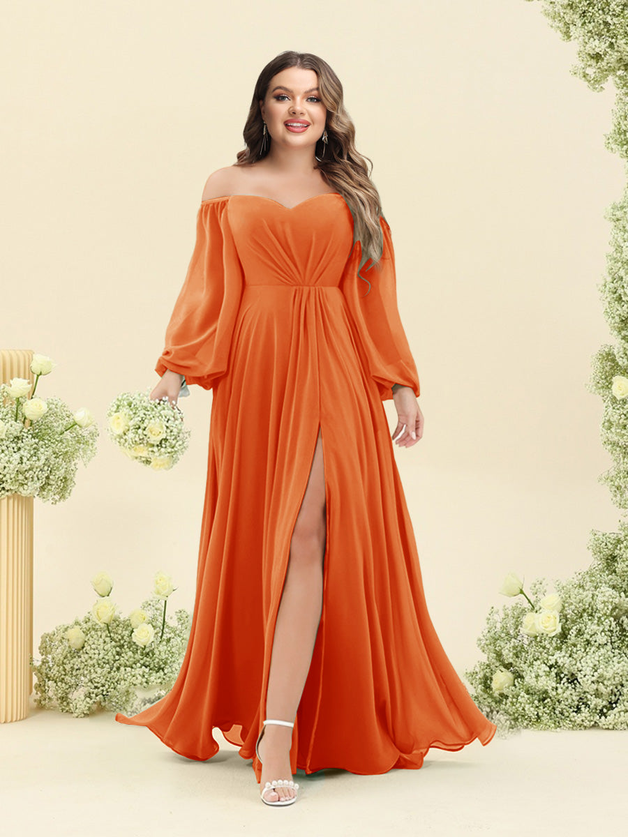 A-Line/Princess Sweetheart Floor-Length Long Plus Size Bridesmaid Dresses with Split Side & Ruffles