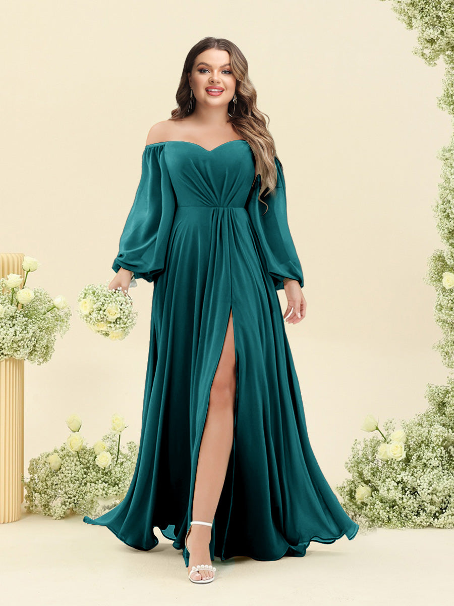 A-Line/Princess Sweetheart Floor-Length Long Plus Size Bridesmaid Dresses with Split Side & Ruffles