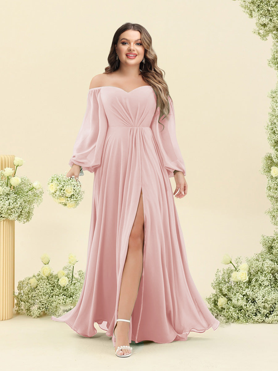 A-Line/Princess Sweetheart Floor-Length Long Plus Size Bridesmaid Dresses with Split Side & Ruffles