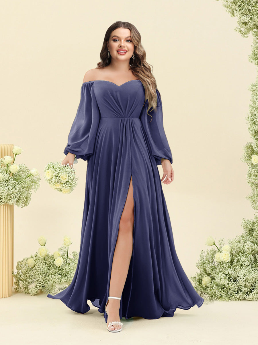 A-Line/Princess Sweetheart Floor-Length Long Plus Size Bridesmaid Dresses with Split Side & Ruffles
