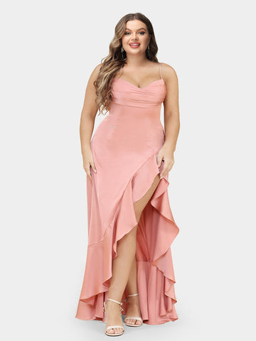 A-Line/Princess Spaghetti Straps Sleeveless Plus Size Bridesmaid Dresses with Ruffles