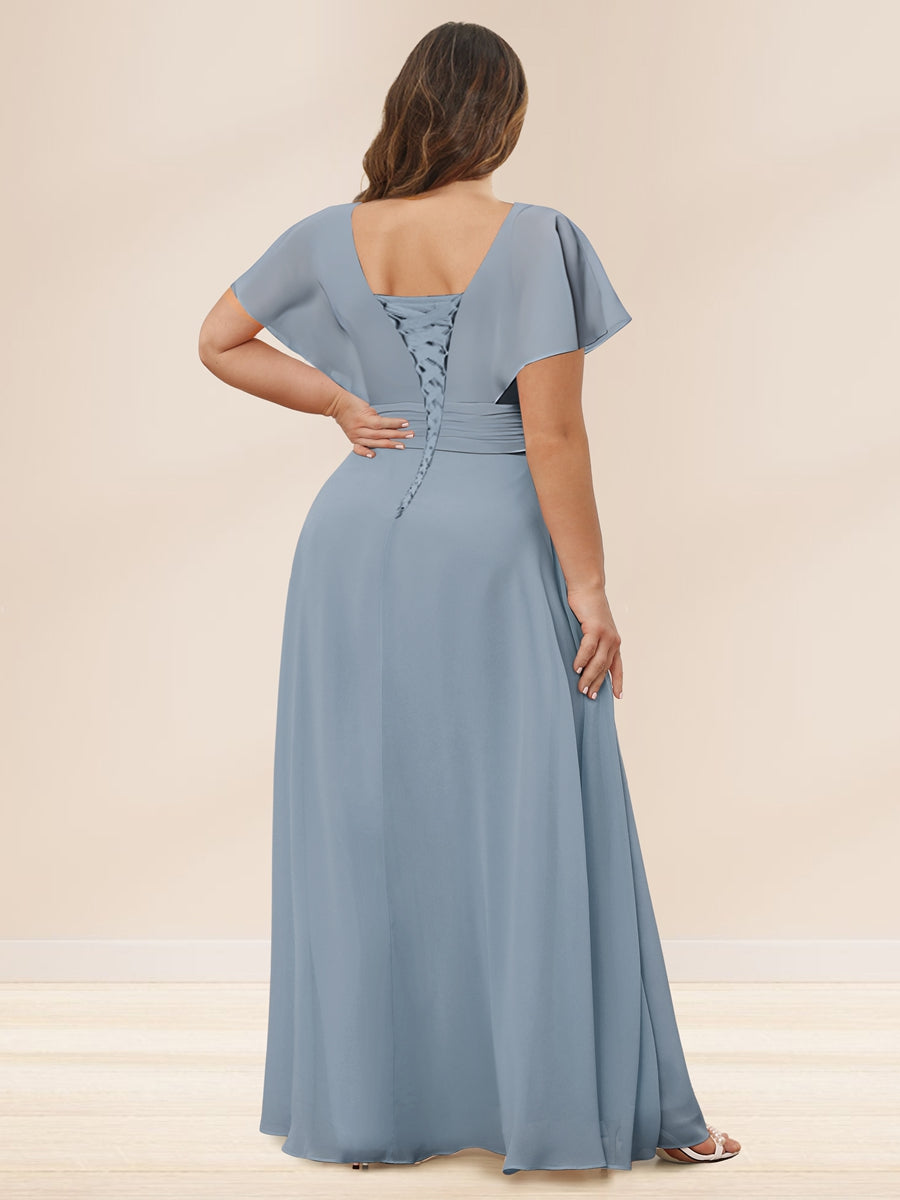A-Line/Princess V-Neck Long Plus size Bridesmaid Dresses with Ruffles