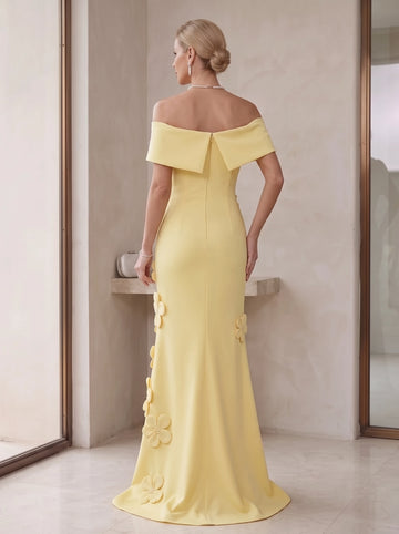Trumpet/Mermaid Off-the-Shoulder Stretch Satin Mother of the Bride Dresses with 3D Flower Sleeveless Floral Floor-Length