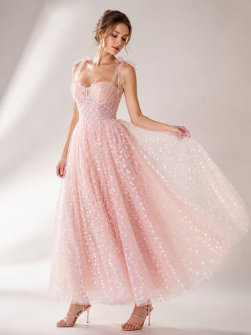 A-Line Sweetheart Sleeveless Tulle Floor-Length Cocktail Dress