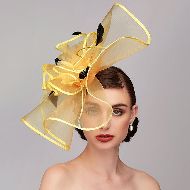 Elegant Feather Hat Fascinators Headpiece with Feather Floral Flower