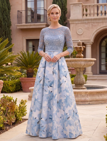 A-Line/Princess Scoop Satin Mother of the Bride Dresses Lace Ankle-Length Half Sleeves Printed Flower