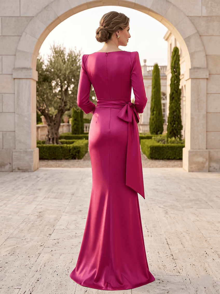 Sheath/Column Scoop 3/4 Length Sleeves Floor-Length Mother of the Bride Dresses with Bow