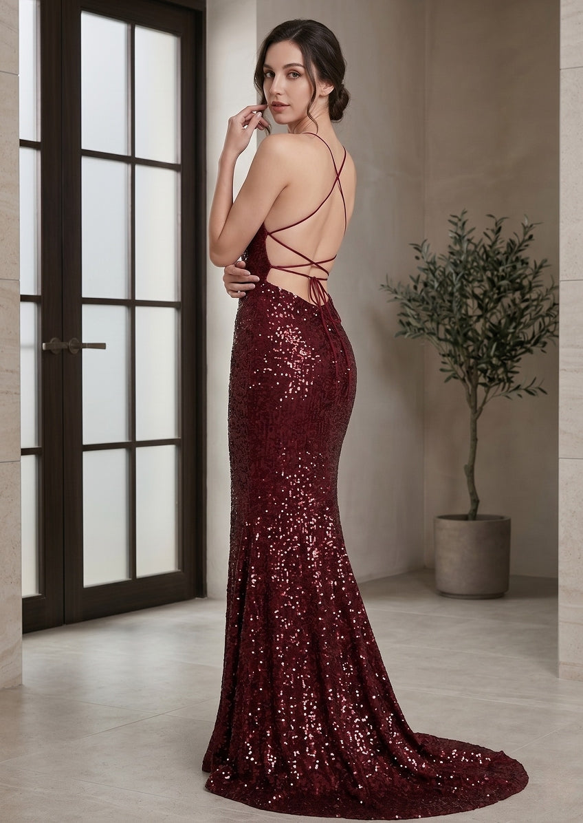 Trumpet/Mermaid Open Back Sequined Sleeveless Floor-Length Evening Dress