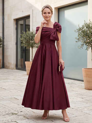 A-Line/Princess Off-the-Shoulder Sleeveless Ankle-Length Mother of the Bride Dresses with Bow(s)