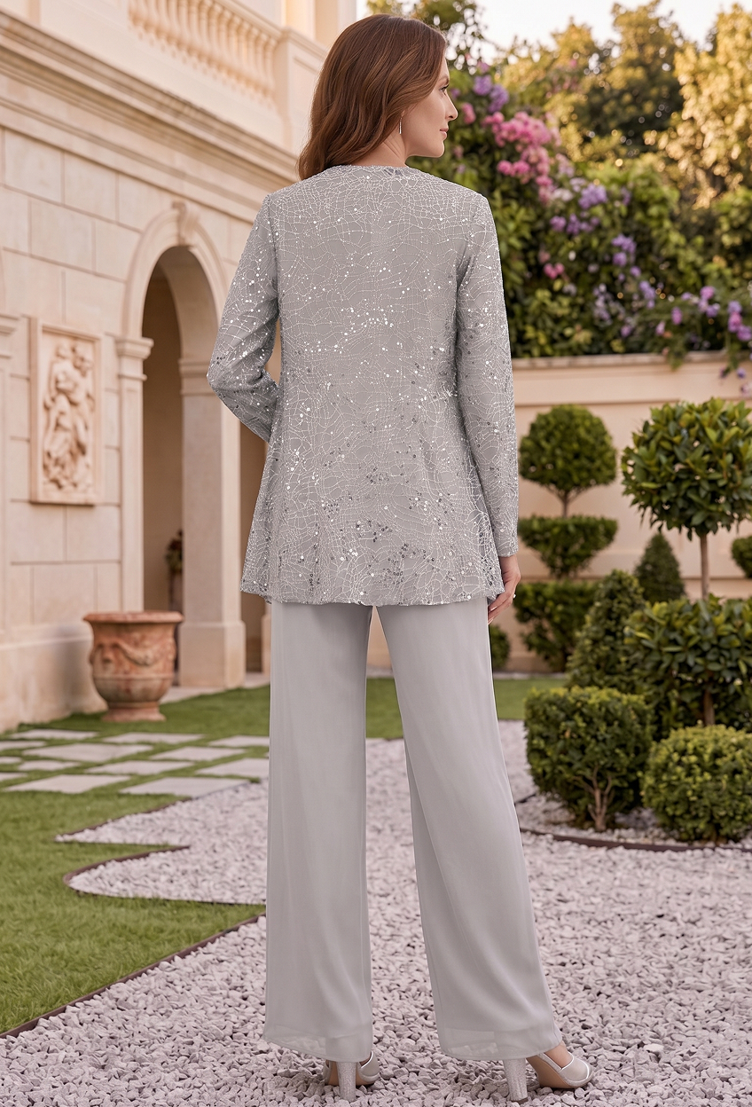 ankle length mother of the bride pantsuit with sequins