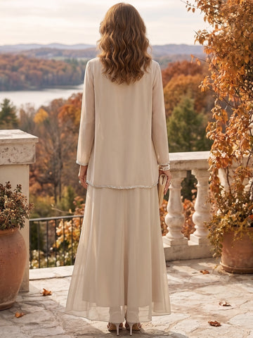 Sheath/Column V-Neck Ankle-Length Mother of the Bride Dresses with Jacket & Sequins Beading
