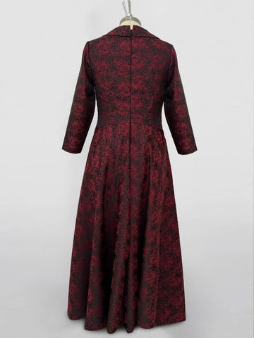 A-Line/Princess  Floral Print Red Rose Mother of the Bride & Groom Dresses with V-Neck Long Sleeves