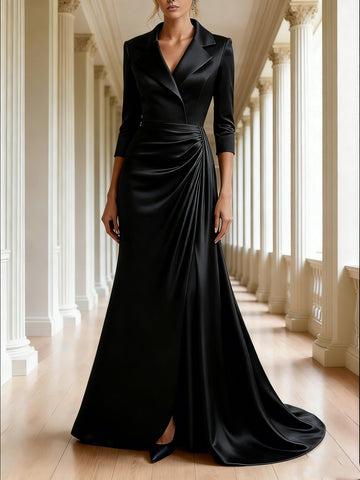 Trumpet/Mermaid 3/4 Sleeves V-Neck Mother of the Bride Dresses Floor-Length
