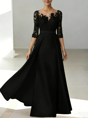A-Line/Princess Scoop Satin Mother of the Bride Dresses 3/4 Sleeves Lace Floor-Length Floral