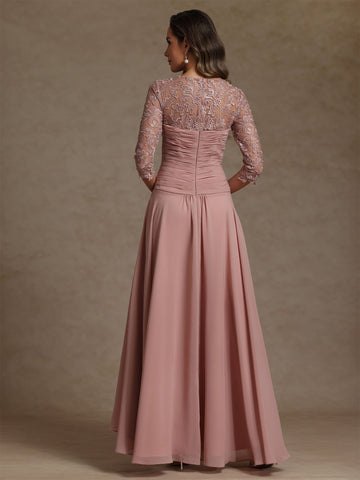A-Line/Princess Square Collar Exclusive Mother of the Bride Dresses 3/4 Sleeves Chiffon Lace High-Low Asymmetrical Floor-Length