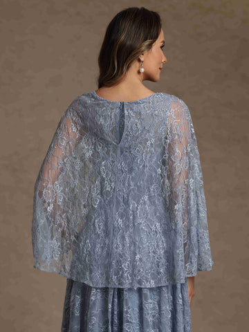 A-Line/Princess V-Neck Chiffon Exclusive Mother of the Bride Dresses Lace Floor-Length Cape Sleeves Floral