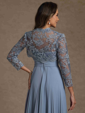 Sheath/Column Sweetheart Chiffon Exclusive Mother of the Bride Dresses with Jacket Floor-Length Lace Pleated Long Sleeves